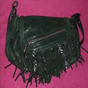 Small Winter Green Fringe and Chain Crossbody